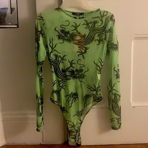Lime green mesh body suit